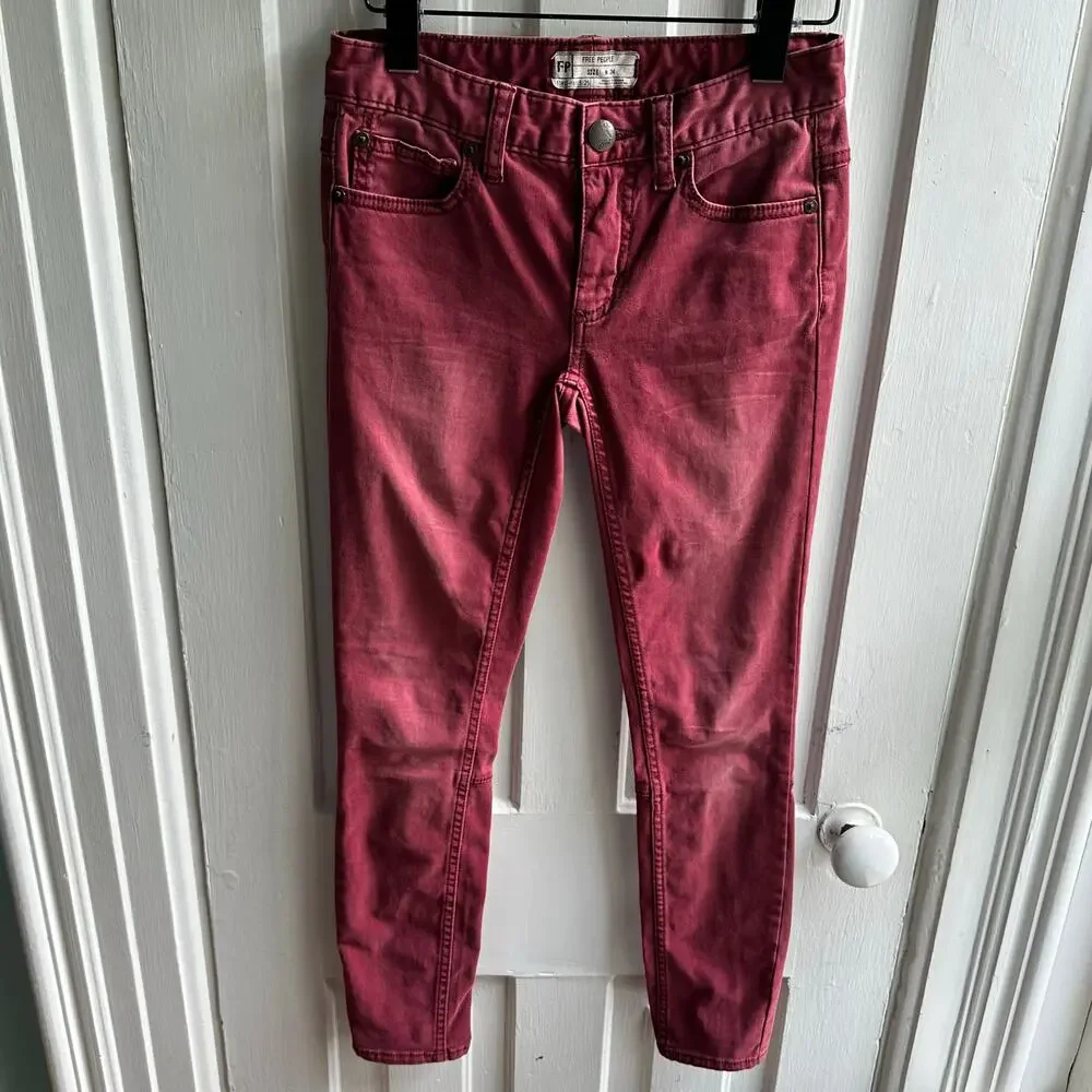 Free People Skinny Ankle Zip Jeans – Raspberry/Berry Wash – Women’s Size 24